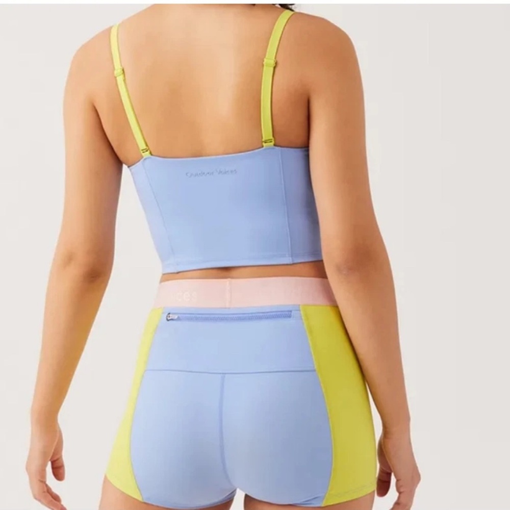 Outdoor Voices Blue/Yellow Cropped Shelf Bra Athletic Brami size XS EUC - Picture 2 of 6